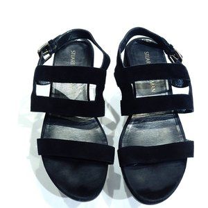 STUART WEITZMAN BLACK SUEDE SANDALS IN 7.5M